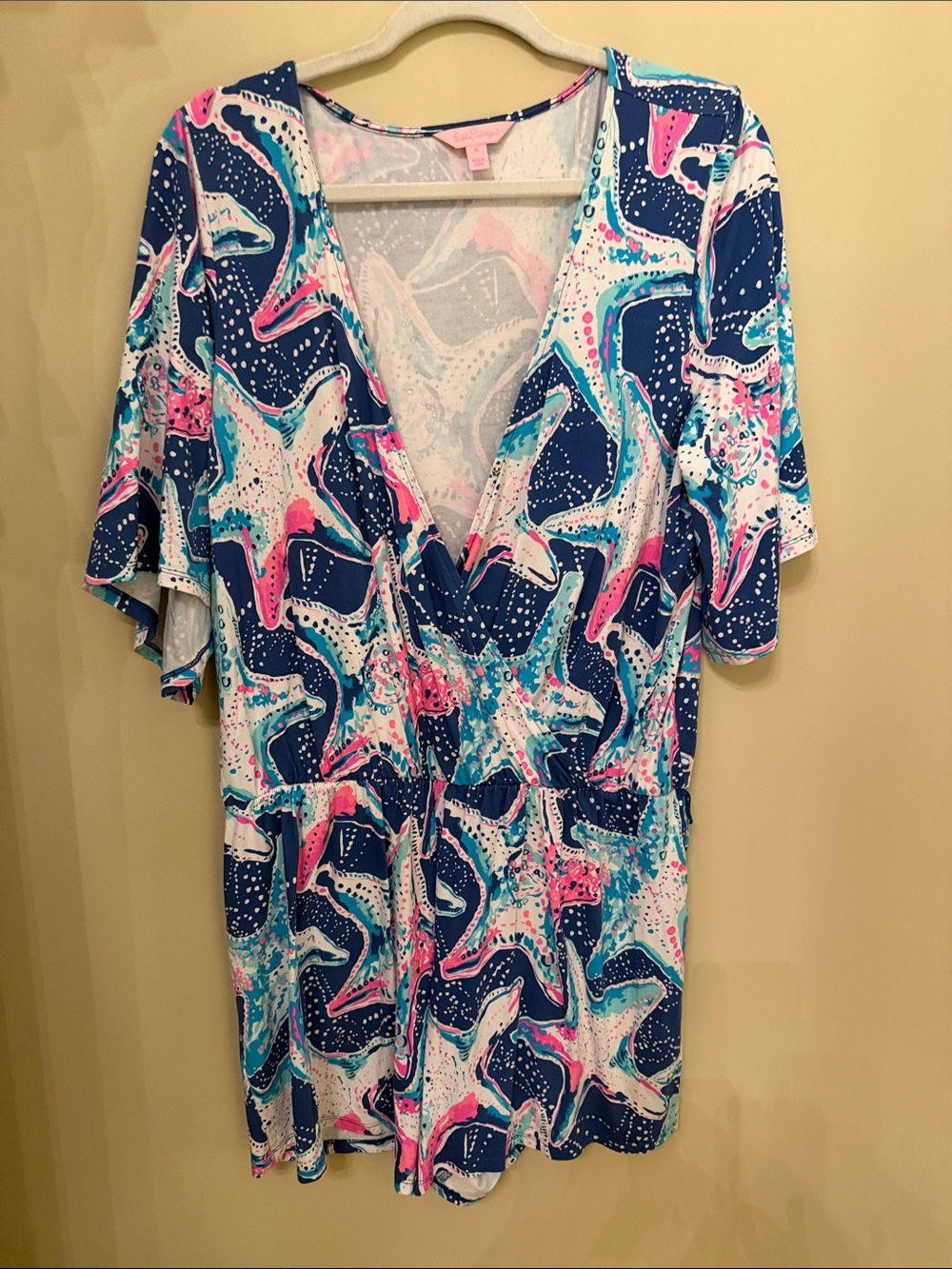 Lilly Pulitzer Blue, Pink & White Starfish Print romper XL